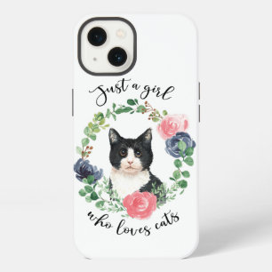 Just a Girl Who Loves Cats Blue Floral iPhone 13 Case
