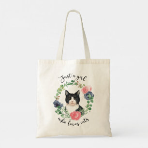 Just a Girl Who Loves Cats Blue Floral Tote Bag