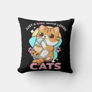 Just A Girl Who Loves Cats Boba Bubble Milk Tea Ka Cushion