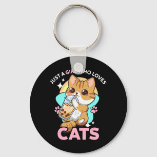 Just A Girl Who Loves Cats Boba Bubble Milk Tea Ka Key Ring
