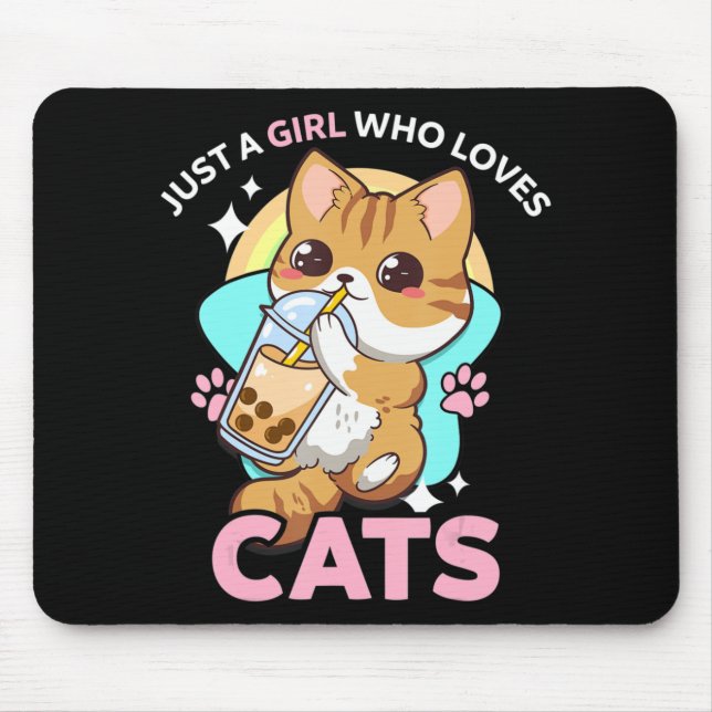 Just A Girl Who Loves Cats Boba Bubble Milk Tea Ka Mouse Pad (Front)