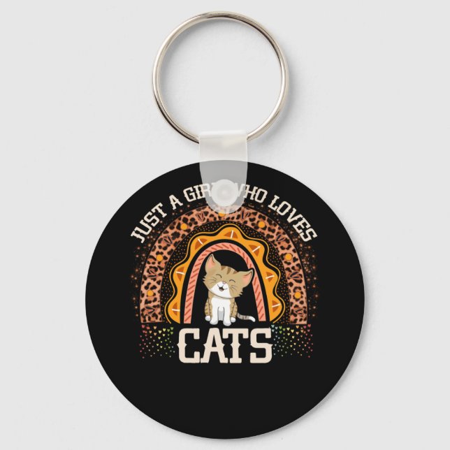 Just A Girl Who Loves Cats Boho Rainbow Cat Lover Key Ring (Front)