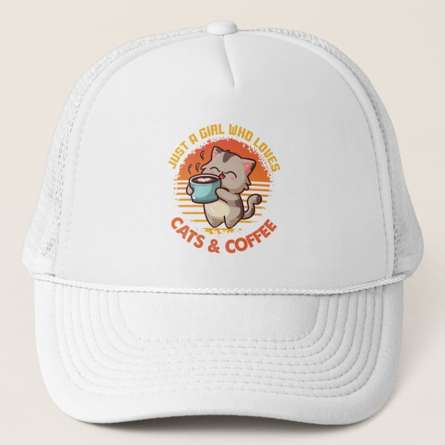 Just A Girl Who Loves Cats & Coffee Trucker Hat (Front)