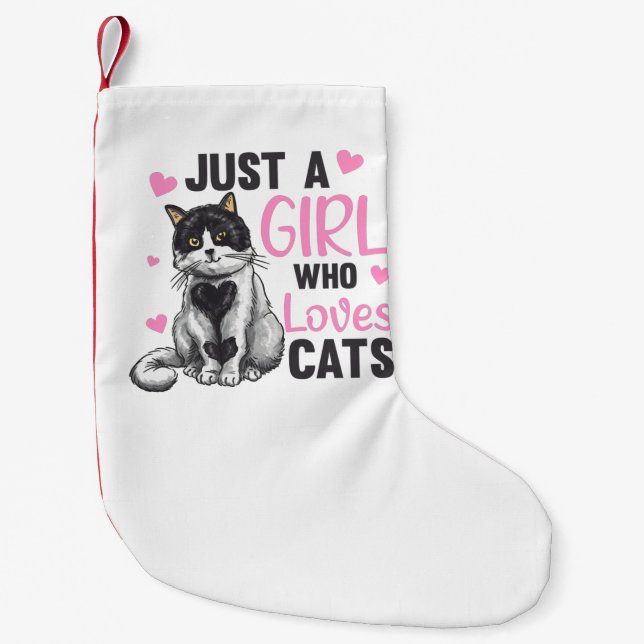 Just A Girl Who Loves Cats Cute Animals Cats Small Christmas Stocking (Front)