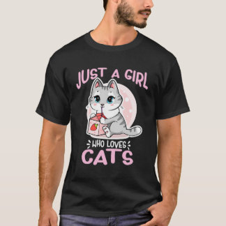 Just A Girl Who Loves Cats Cute Anime Strawberry M T-Shirt
