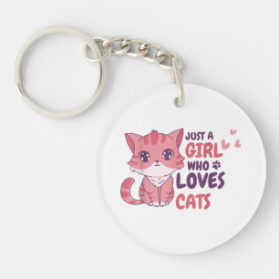 Just A Girl Who Loves Cats Cute Cat Shirt Gifts Key Ring