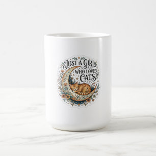 Just a Girl Who Loves Cats Floral Crescent Coffee Mug