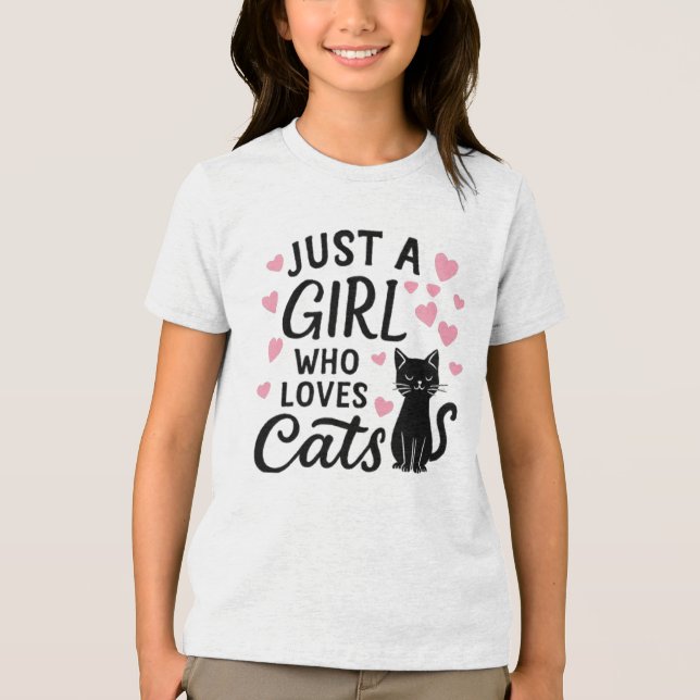 Just A Girl Who Loves Cats Kids T-Shirt Tri-Blend Shirt (Front)