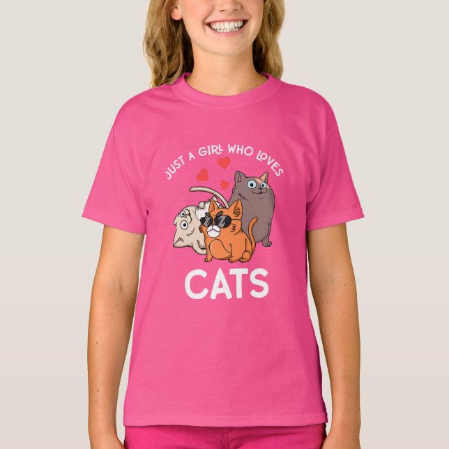Just A Girl Who Loves Cats Kids Women Cat T-Shirt (Front)