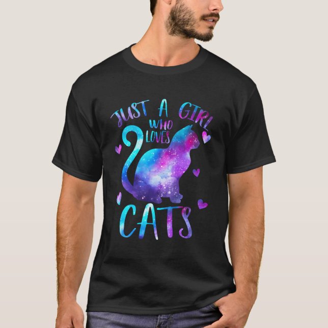 Just A Girl Who Loves Cats Owner Galaxy Space Cat  T-Shirt (Front)