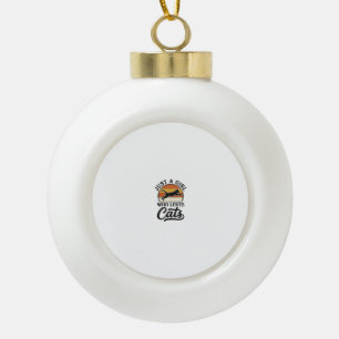 Just a Girl Who Loves Cats Retro Vintage Cat Desig Ceramic Ball Christmas Ornament