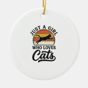 Just a Girl Who Loves Cats Retro Vintage Cat Desig Ceramic Tree Decoration