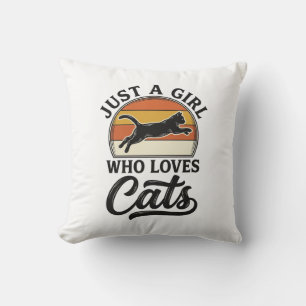 Just a Girl Who Loves Cats Retro Vintage Cat Desig Cushion