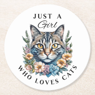 Just a Girl Who Loves Cats Round Paper Coaster