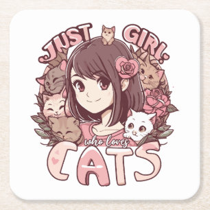 just a girl who loves cats square paper coaster