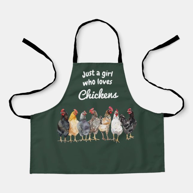 Just a Girl Who Loves Chicken, Green Garden Farm Apron (Front)
