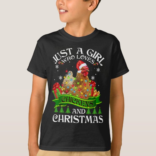 Just A Girl Who Loves Chickens And Christmas Funny T-Shirt (Front)