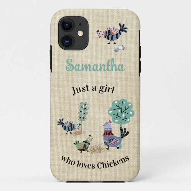 Just A Girl Who Loves Chickens Blue Green Folk Art Case-Mate iPhone Case (Back)