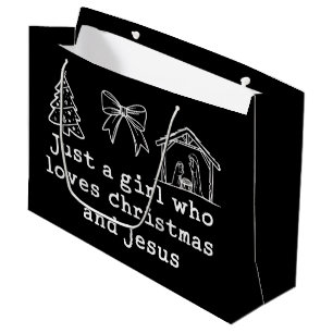 Just a Girl Who Loves Christmas and Jesus Christ Large Gift Bag