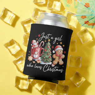 Just A Girl who Loves Christmas Coquette Bow  Can Cooler