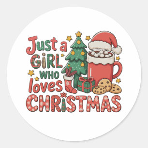 Just A Girl Who Loves Christmas Holiday Winter Classic Round Sticker
