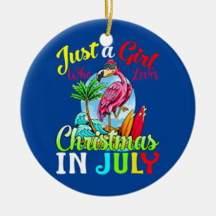 Just A Girl Who Loves Christmas In July Flamingo Ceramic Tree Decoration