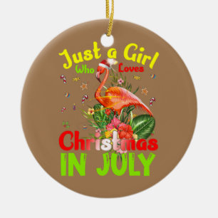 Just A Girl Who Loves Christmas In July Flamingo Ceramic Tree Decoration