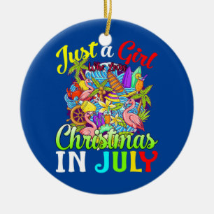 Just A Girl Who Loves Christmas In July Flamingo Ceramic Tree Decoration