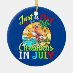 Just A Girl Who Loves Christmas In July Flamingo Ceramic Tree Decoration