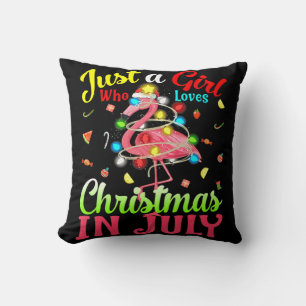 Just A Girl Who Loves Christmas In July Flamingo Cushion