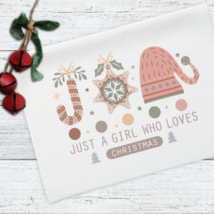 Just A Girl Who Loves Christmas Pastel Boho Tea Towel