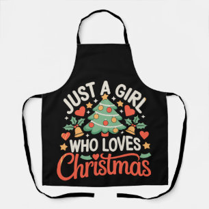 Just A Girl Who Loves Christmas Tree Hearts Xmas Apron