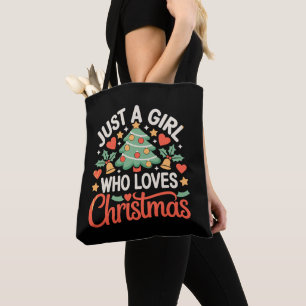 Just A Girl Who Loves Christmas Tree Hearts Xmas Tote Bag