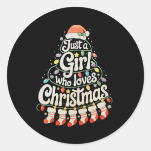 Just A Girl Who Loves Christmas Tree Xmas Holiday Classic Round Sticker