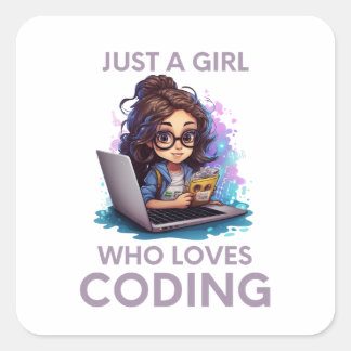 Just A Girl Who Loves Coding Geek Coding Women Square Sticker