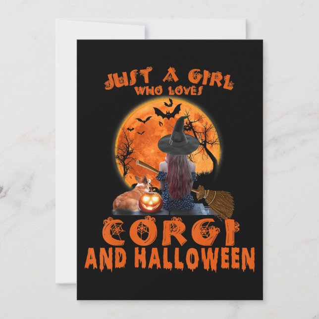 Just A Girl Who Loves Corgi Dog And Halloween Invitation (Front)