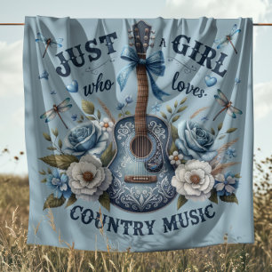 Just a Girl Who Loves Country Music Floral Guitar Fleece Blanket
