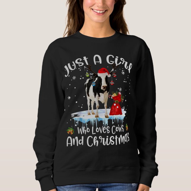 Just A Girl Who Loves Cows And Christmas Ugly Sweatshirt (Front)