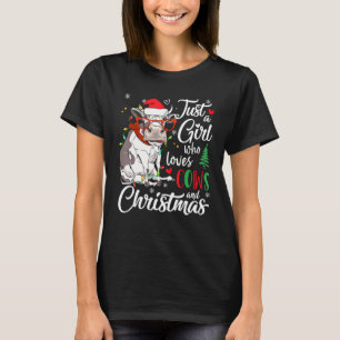 Just A Girl Who Loves Cows & Christmas Santa Cow L T-Shirt