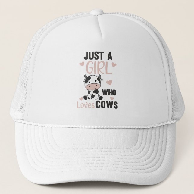 Just A Girl Who Loves Cows Cute Cow Farm Animal Trucker Hat (Front)