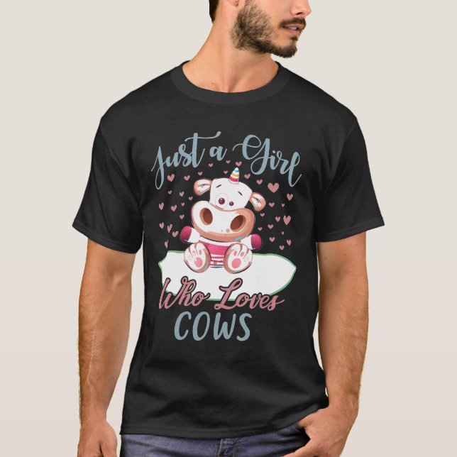 Just A Girl Who Loves Cows Cute Cow Women Birthday T-Shirt (Front)