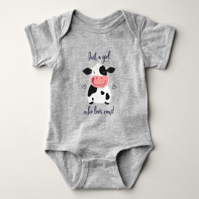 Just A Girl Who Loves Cows! Hearts And Holstein Baby Bodysuit (Front)
