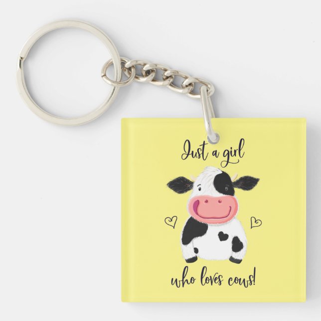 Just A Girl Who Loves Cows! Hearts And Holstein Key Ring (Front)