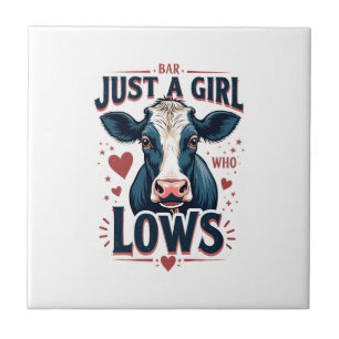 Just A Girl Who Loves Cows Vintage Neon Cow Lover  Tile