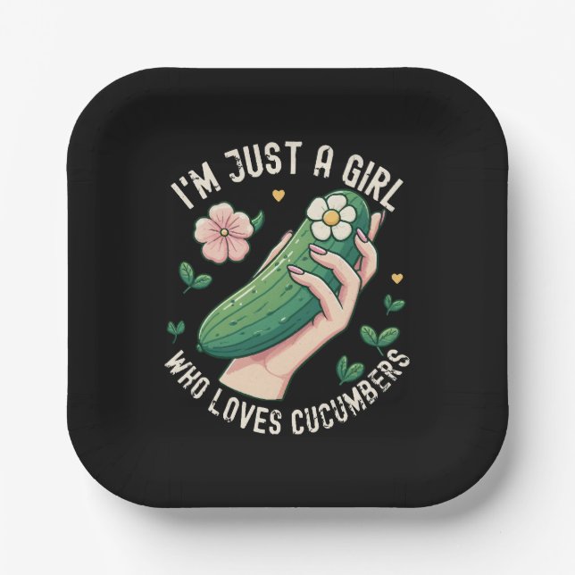 Just A Girl Who Loves Cucumbers - Funny Vegetarian Paper Plate (Front)