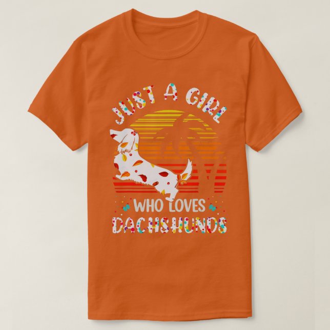 Just A Girl Who Loves Dachshunds Fall Leaves Sunse T-Shirt (Design Front)