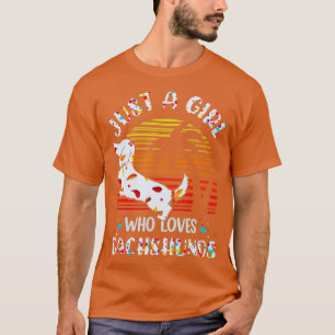 Just A Girl Who Loves Dachshunds Fall Leaves Sunse T-Shirt
