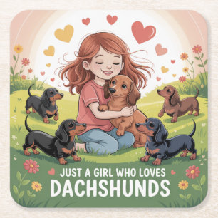 Just A Girl Who Loves Dachshunds Square Paper Coaster