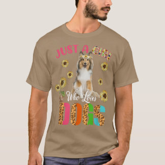 Just A Girl Who Loves Dogs Cute Sunflowers Dogs Fa T-Shirt