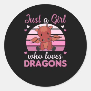 Just A Girl Who Loves Dragons Fantasy Red Dragon Classic Round Sticker